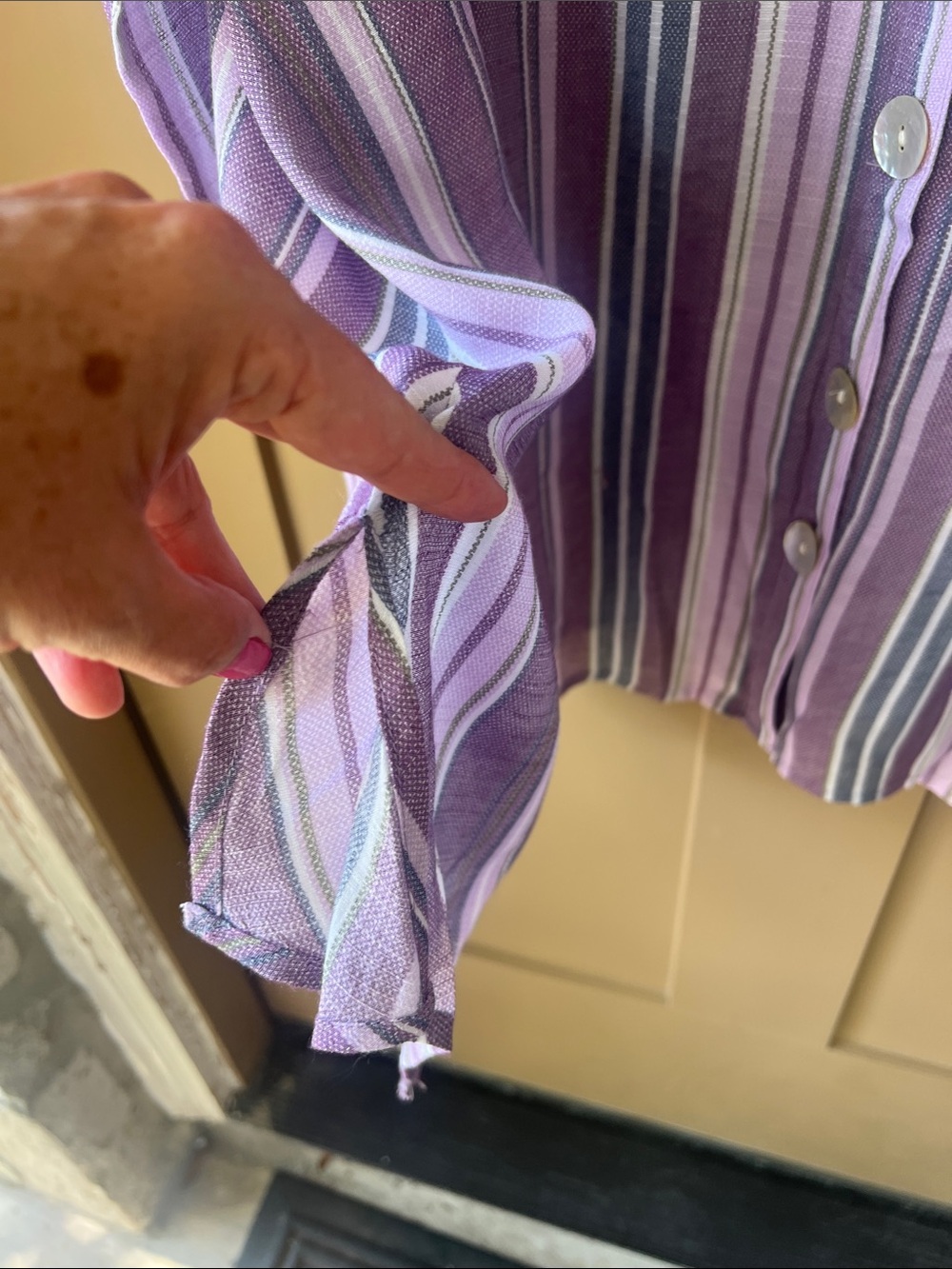 Catherine’s 18/20WP Lilac Stripe Button Down Elbow Sleeve Shirt Mother of Pearl - Picture 7 of 9